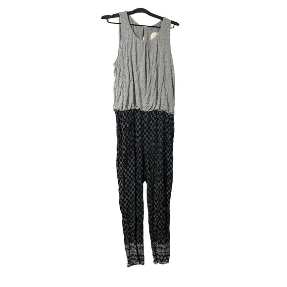 Anthropologie Hei Hei Rhodes Jumpsuit Women's L Gray Black Printed Blouson Top - Picture 2 of 7